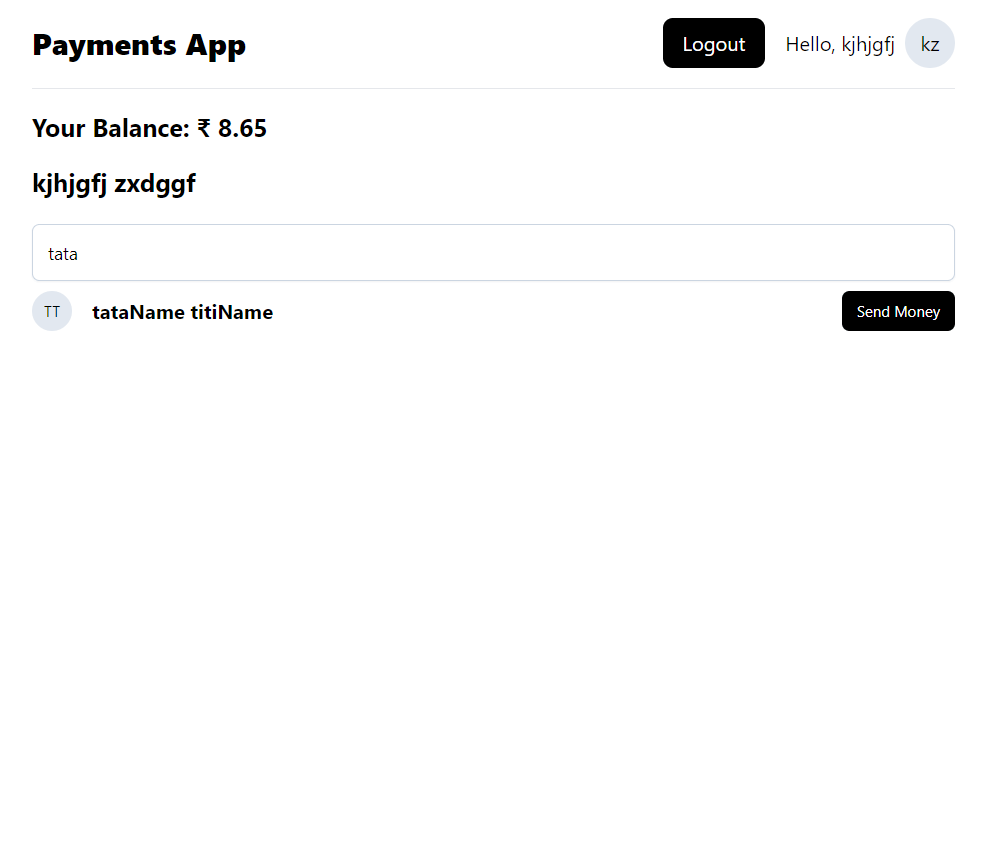 Select user to send money