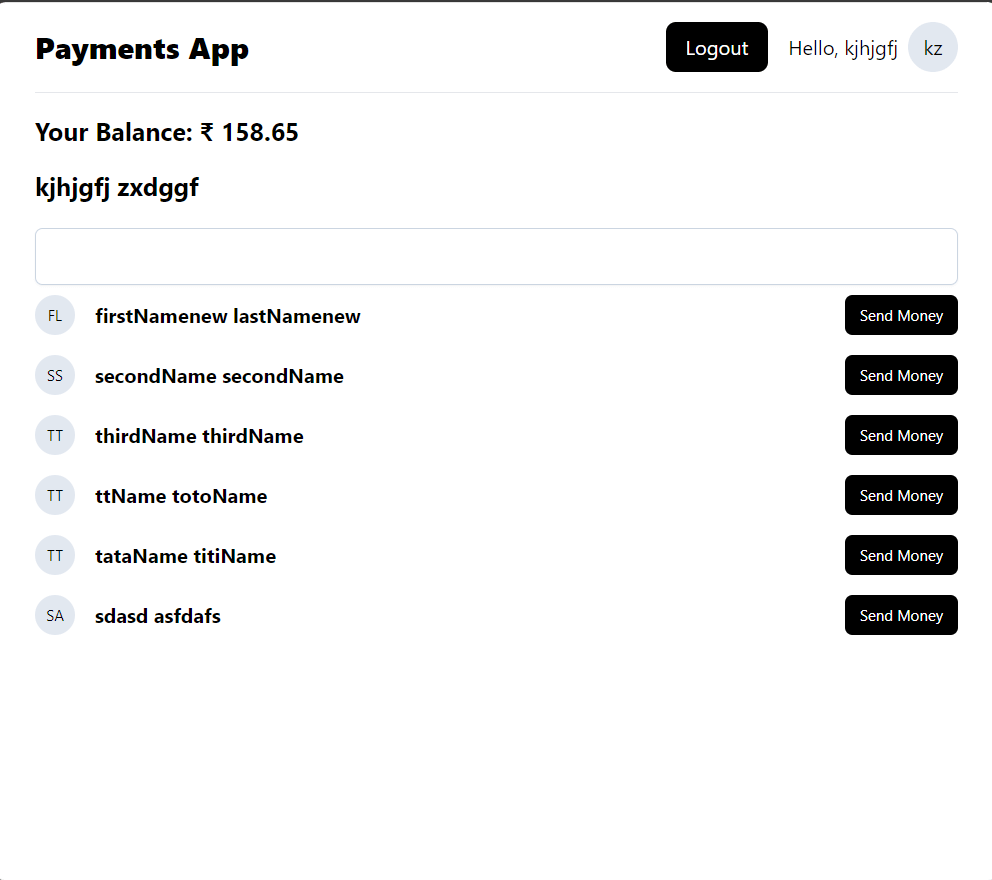 Dashboard with users